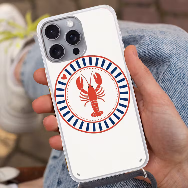 Zeeleven - Kreeft - Embleem - Grafisch - Rood Hoesje iPhone 16 Pro Max met koord klein -sfeer3