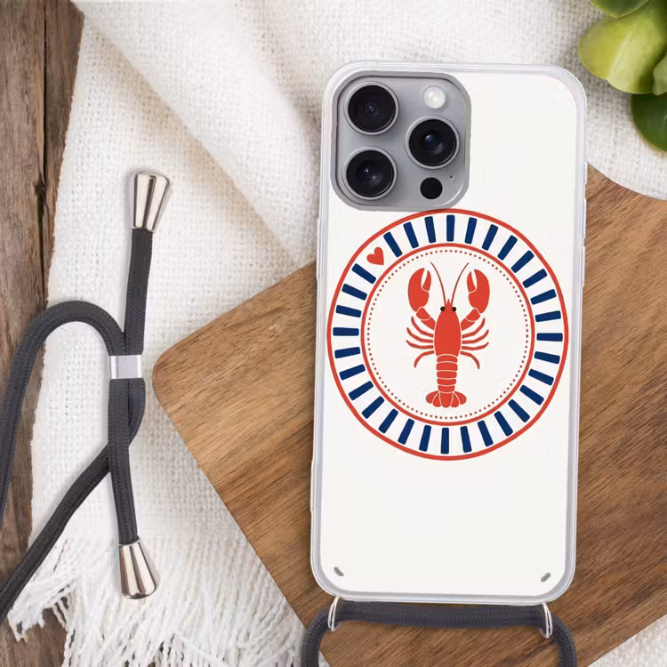Zeeleven - Kreeft - Embleem - Grafisch - Rood Hoesje iPhone 16 Pro Max met koord klein -sfeer4
