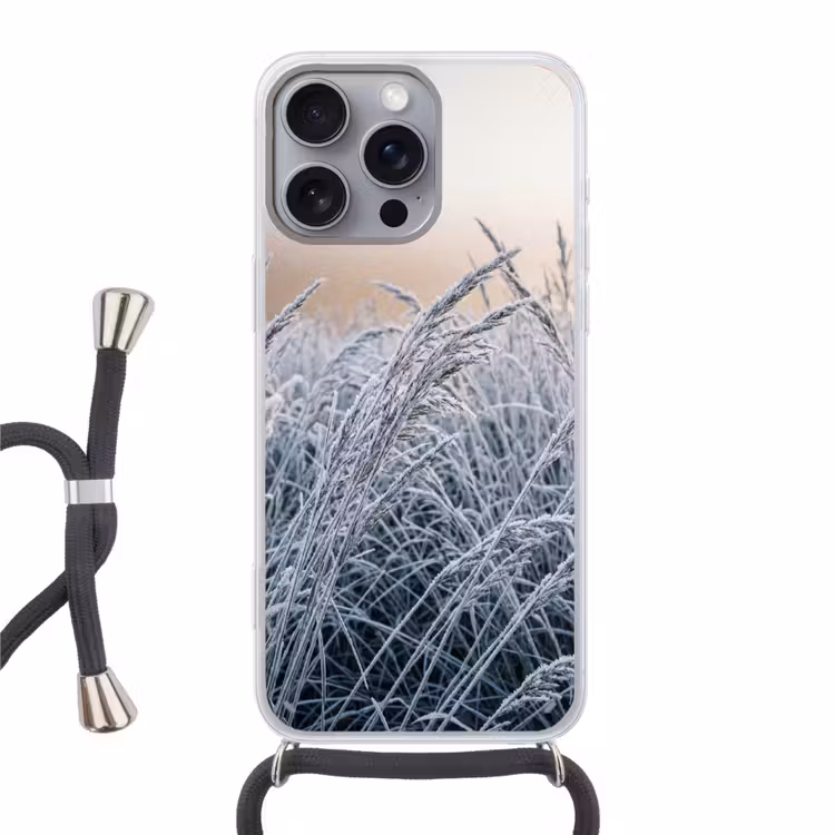 Rijp - Gras - Kristallen - Winter - Minimalistisch Hoesje iPhone 16 Pro Max met koord klein -3d