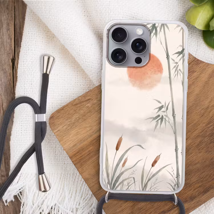 Minimalistisch - Bamboe - Groen Hoesje iPhone 16 Pro Max met koord klein -sfeer4
