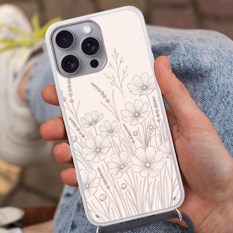 Minimalistisch - Modern - Bloemen - Beige Hoesje iPhone 16 Pro Max met koord klein -sfeer3