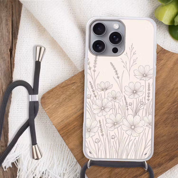 Minimalistisch - Modern - Bloemen - Beige Hoesje iPhone 16 Pro Max met koord klein -sfeer4