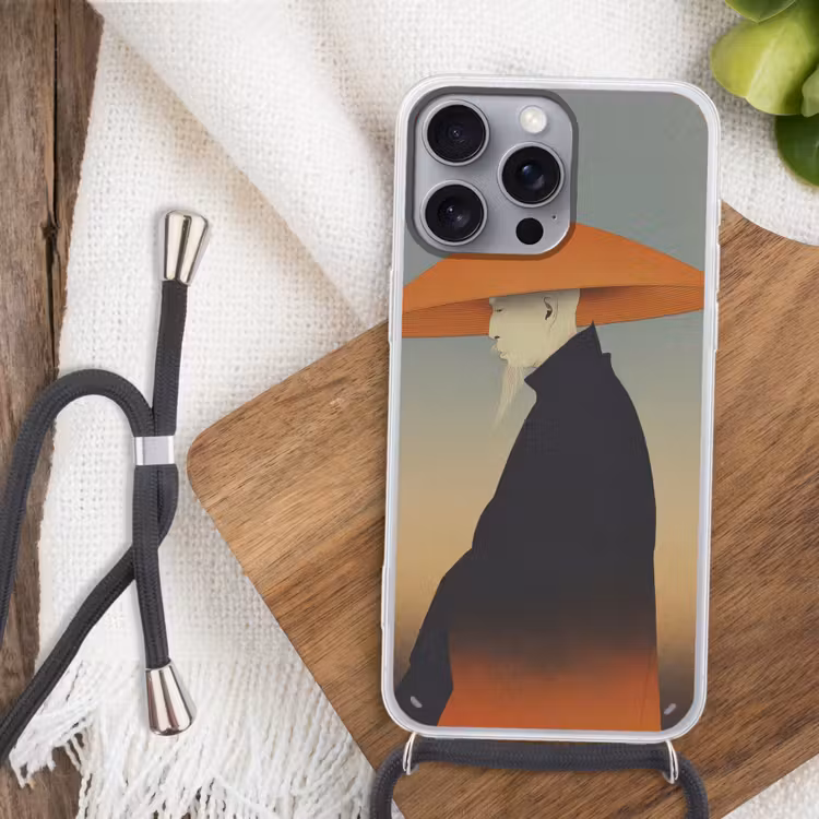 Minimalistisch - Silhouet - Oranje Hoesje iPhone 16 Pro Max met koord klein -sfeer4