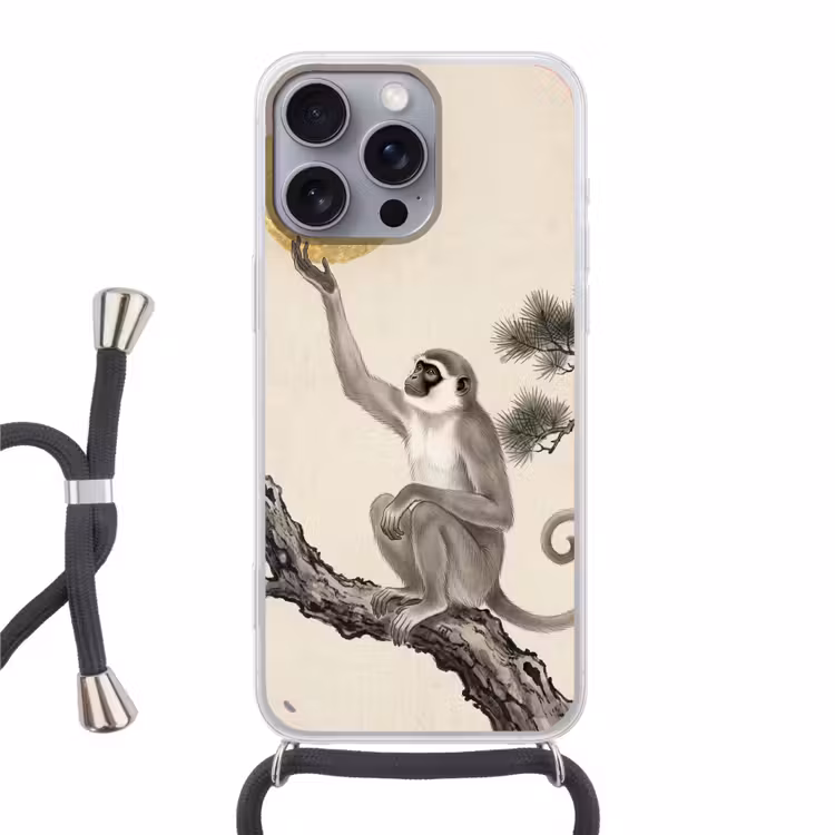 Aap - Maan - Goud Hoesje iPhone 16 Pro Max met koord klein -3d