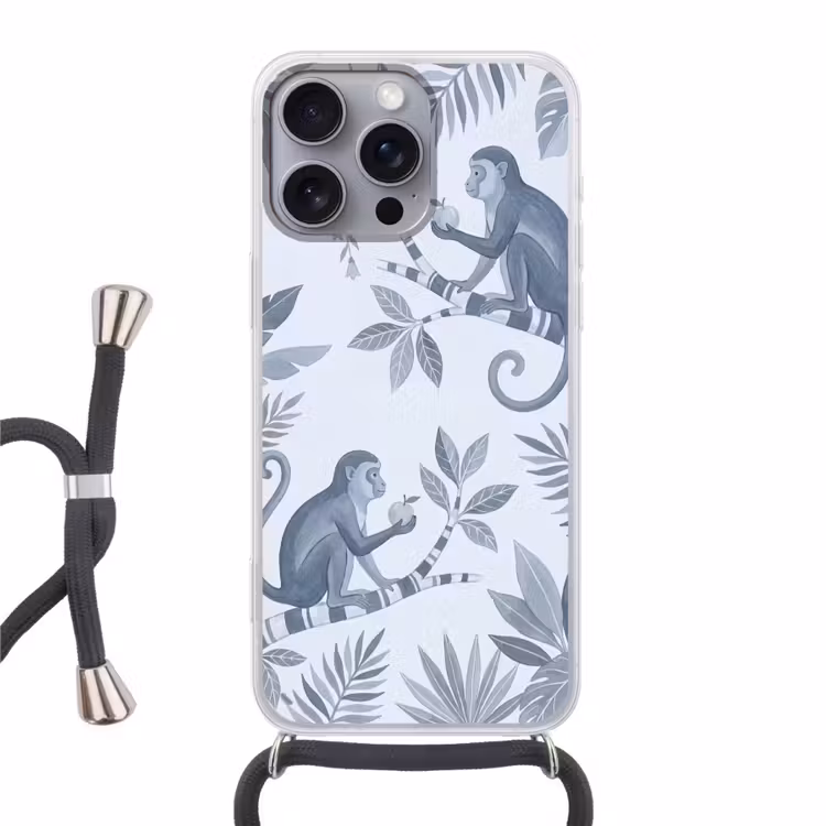 Aap - Boom - Bladeren - Jungle - Illustratie Hoesje iPhone 16 Pro Max met koord klein -3d