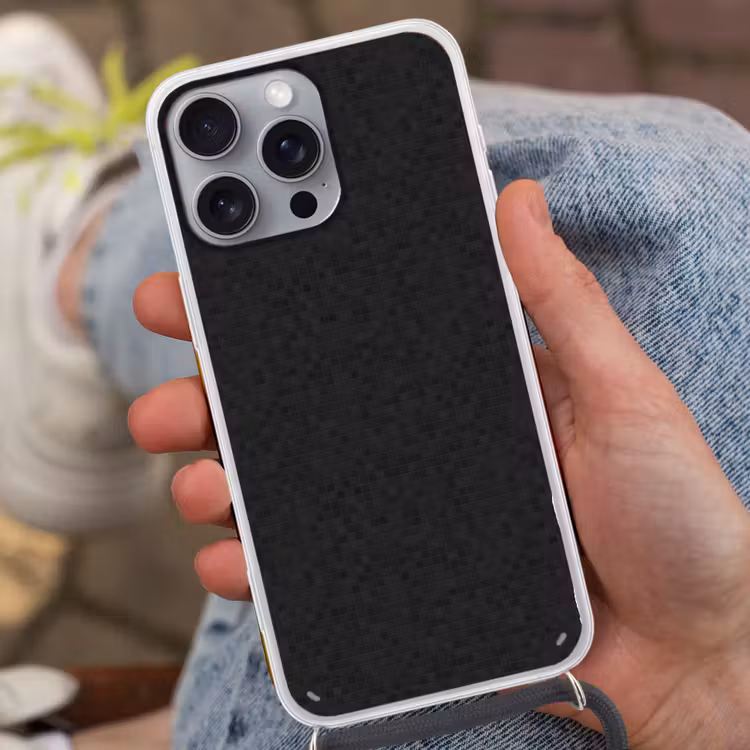 Mozaïek - Patroon - Antraciet - Zwart Hoesje iPhone 16 Pro Max met koord klein 804 -sfeer3