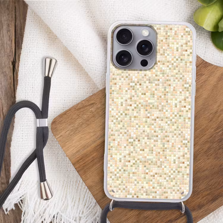 Mozaïek - Patroon - Beige Hoesje iPhone 16 Pro Max met koord klein 804 -sfeer4