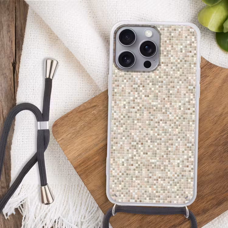 Mozaïek - Patroon- Taupe Hoesje iPhone 16 Pro Max met koord klein 804 -sfeer4