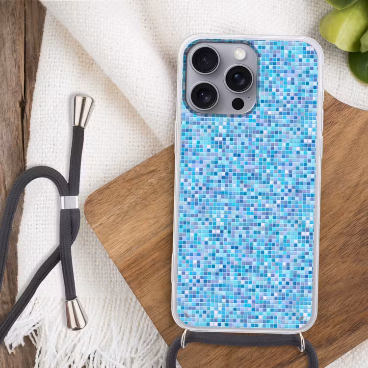 Mozaïek - Patroon - Turquoise Hoesje iPhone 16 Pro Max met koord klein 804 -sfeer4