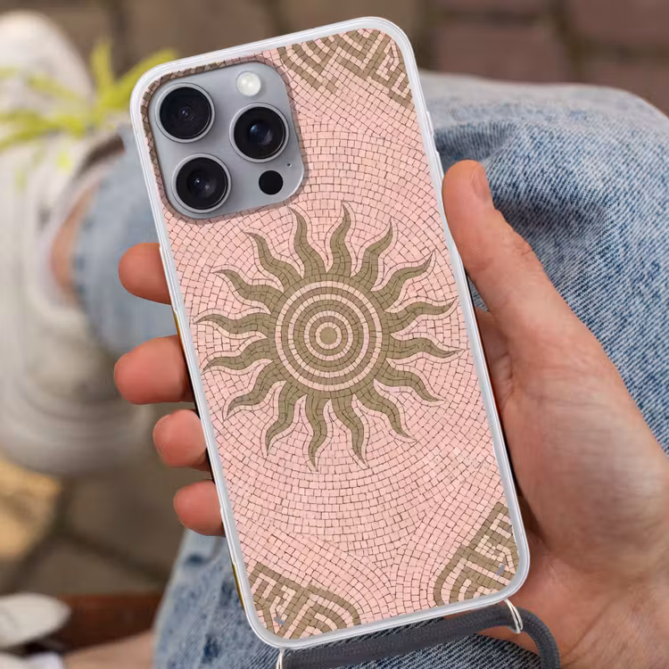 Mozaïek - Zon - Patroon - Klassiek - Roze Hoesje iPhone 16 Pro Max met koord klein -sfeer3