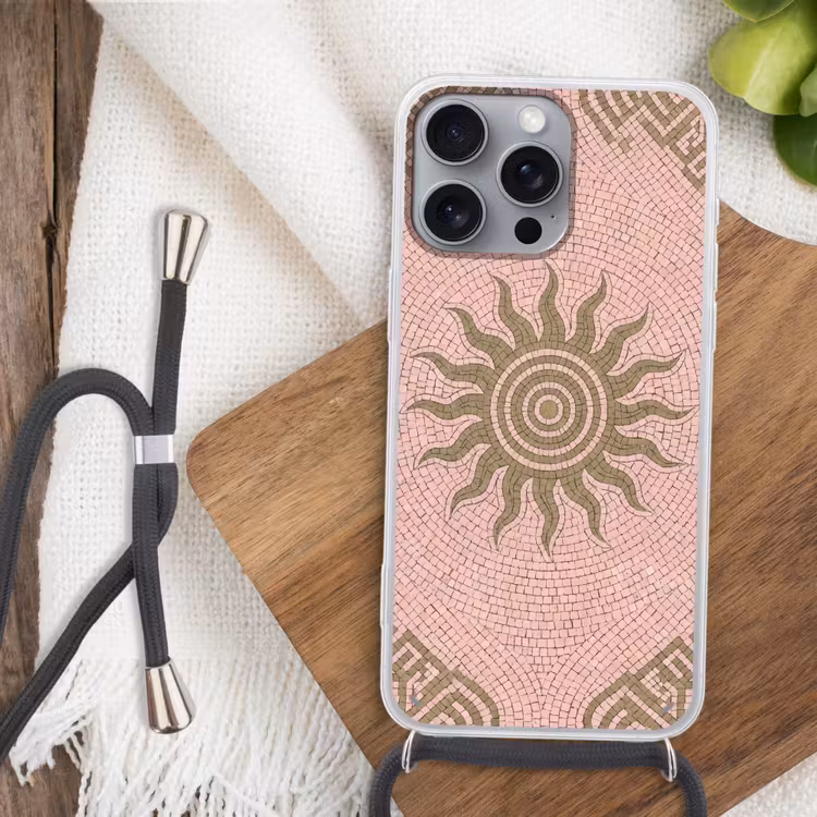 Mozaïek - Zon - Patroon - Klassiek - Roze Hoesje iPhone 16 Pro Max met koord klein -sfeer4