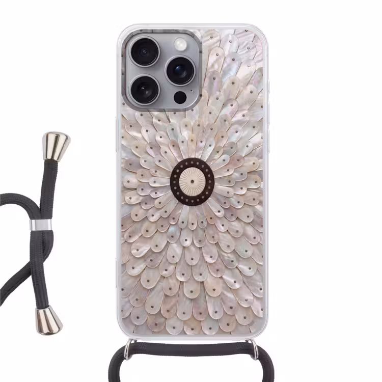 Parelmoer - Patroon - Decoratie - Ambacht - Wit Hoesje iPhone 16 Pro Max met koord klein -3d
