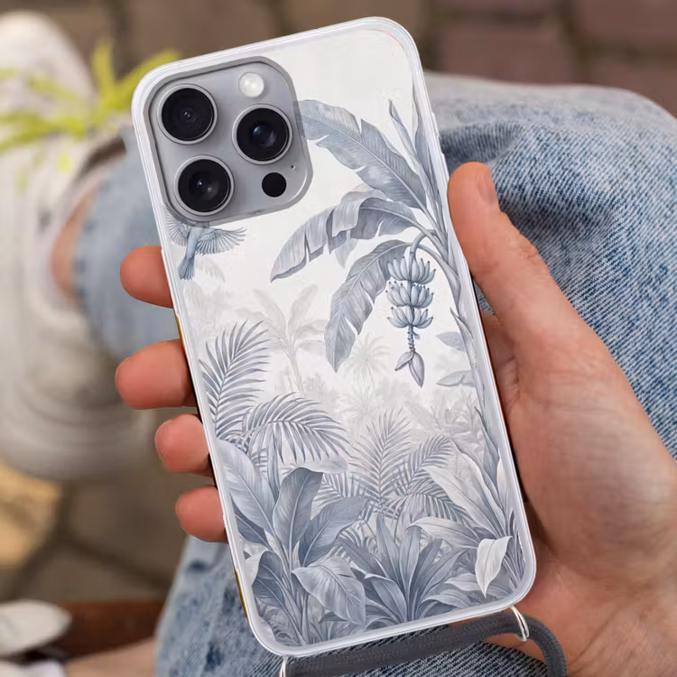 Natuur - Vogel - Jungle - Illustratie - Blauw Hoesje iPhone 16 Pro Max met koord klein -sfeer3