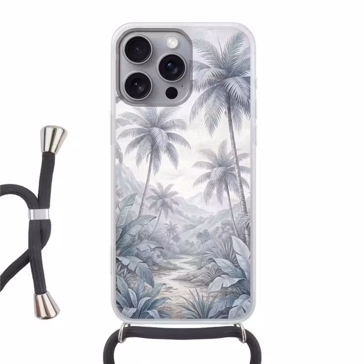 Natuur - Boom - Tropisch - Landschap - Blauw Hoesje iPhone 16 Pro Max met koord klein -3d