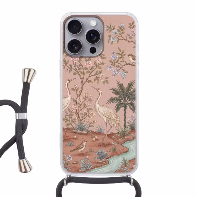 Nostalgisch - Reigers - Roze Hoesje iPhone 16 Pro Max met koord klein -3d