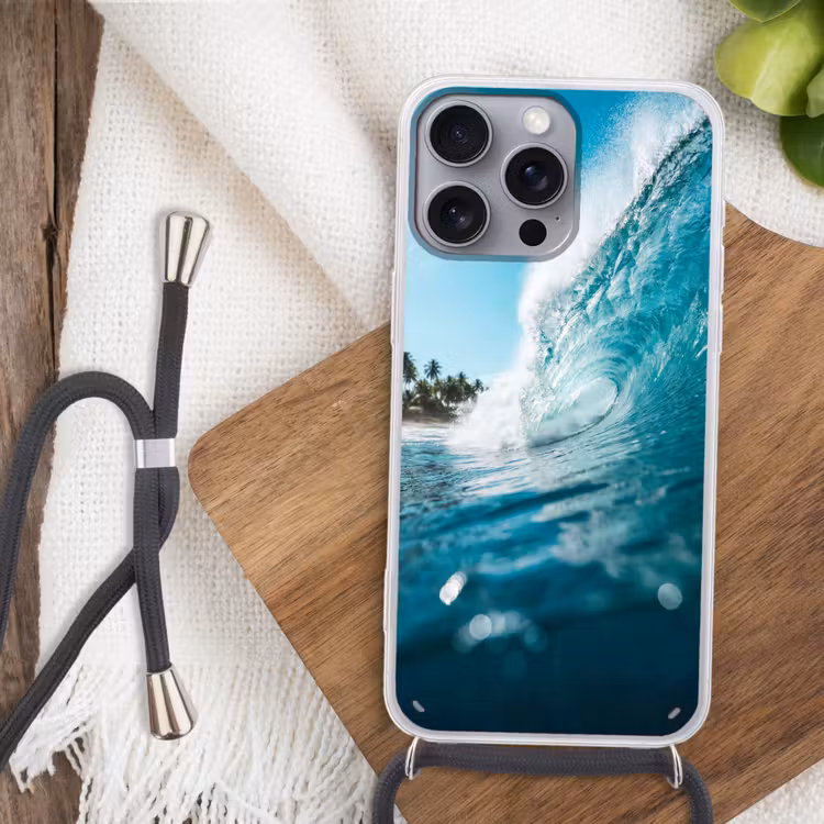 Oceaan - Golf - Strand - Natuur - Blauw Hoesje iPhone 16 Pro Max met koord klein -sfeer4