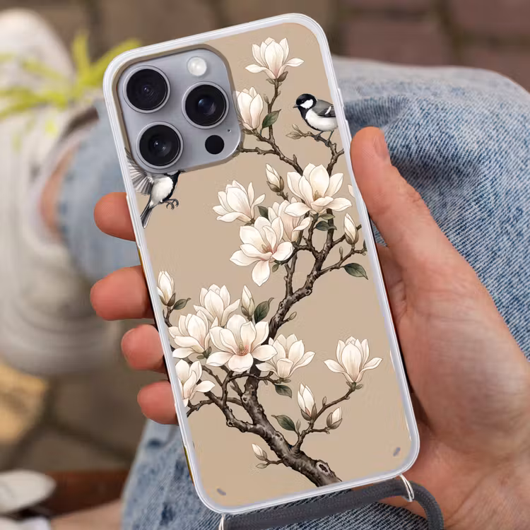 Oosters - Vogels - Beige Hoesje iPhone 16 Pro Max met koord klein -sfeer3