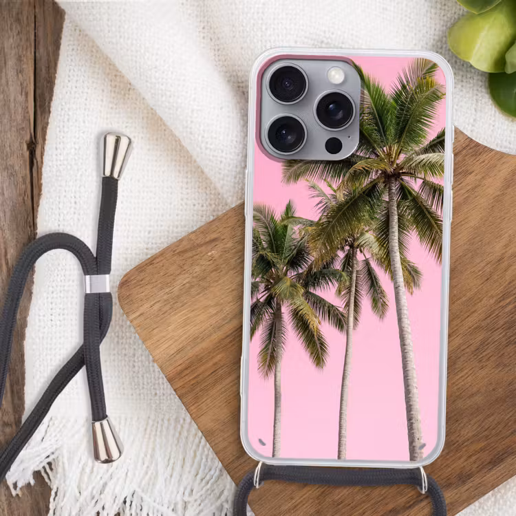 Palmboom - Tropisch - Pink Hoesje iPhone 16 Pro Max met koord klein -sfeer4