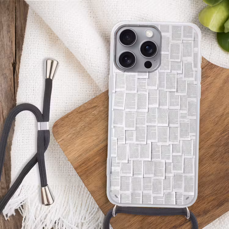 Papier - Overlappend - Textuur - Modern - Wit Hoesje iPhone 16 Pro Max met koord klein -sfeer4