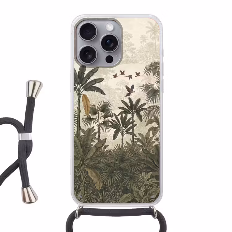 Papagaaien - Jungle - Tropisch - Green Hoesje iPhone 16 Pro Max met koord klein -3d