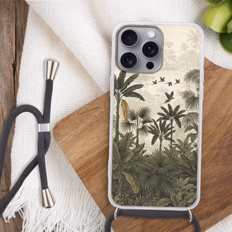 Papagaaien - Jungle - Tropisch - Green Hoesje iPhone 16 Pro Max met koord klein -sfeer4