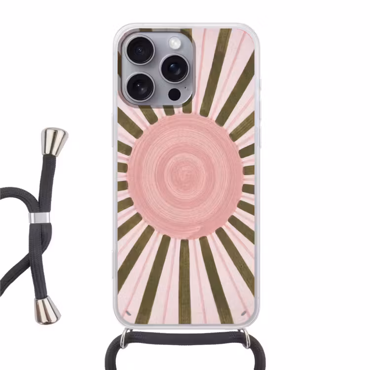 Patroon - Cirkel - Stralen - Abstract - Roze Hoesje iPhone 16 Pro Max met koord klein -3d