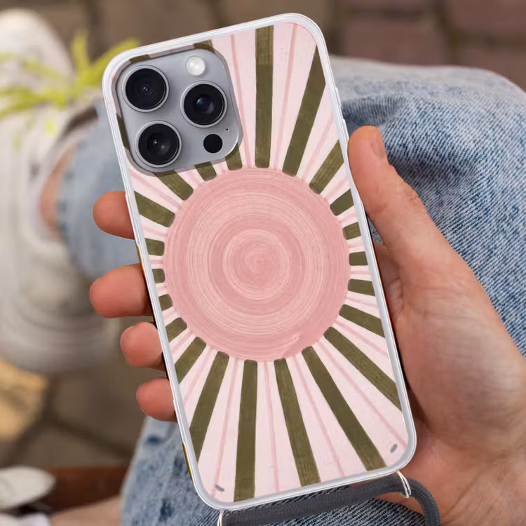 Patroon - Cirkel - Stralen - Abstract - Roze Hoesje iPhone 16 Pro Max met koord klein -sfeer3