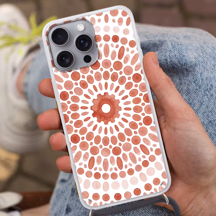 Patroon - Cirkels - Abstract - Modern - Rood Hoesje iPhone 16 Pro Max met koord klein -sfeer3