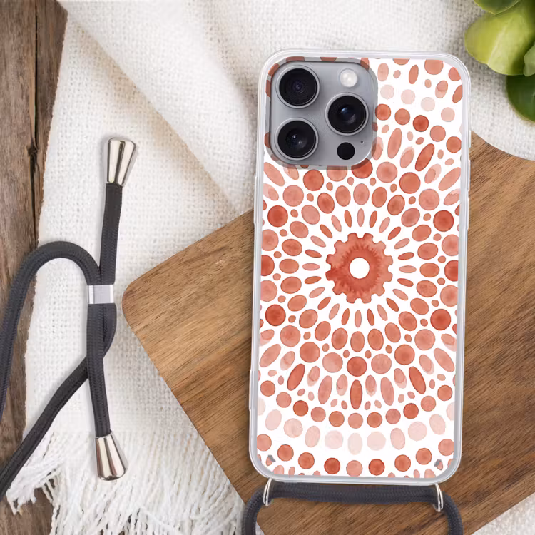 Patroon - Cirkels - Abstract - Modern - Rood Hoesje iPhone 16 Pro Max met koord klein -sfeer4
