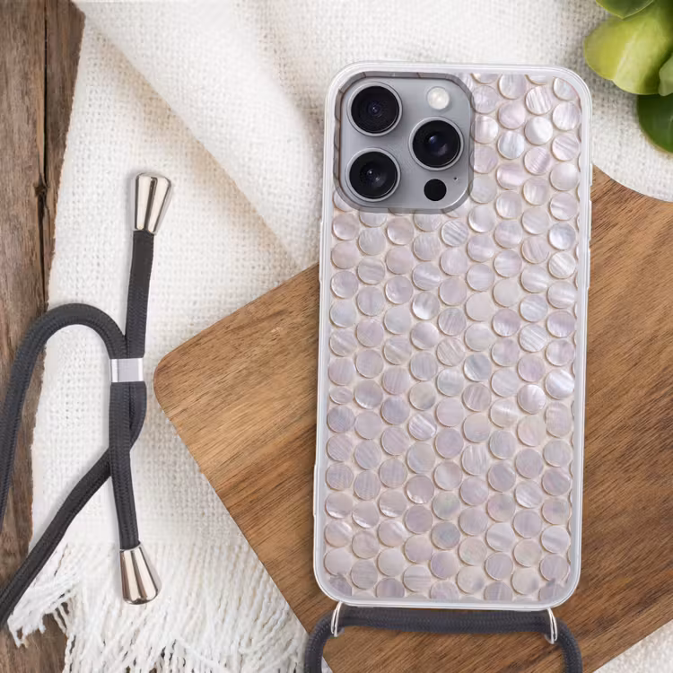 Patroon - Cirkels - Abstract - Modern - Wit Hoesje iPhone 16 Pro Max met koord klein -sfeer4