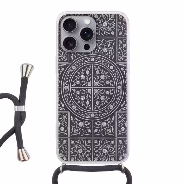 Patroon - Bloemmotief - Decoratie - Klassiek - Zwart Hoesje iPhone 16 Pro Max met koord klein -3d