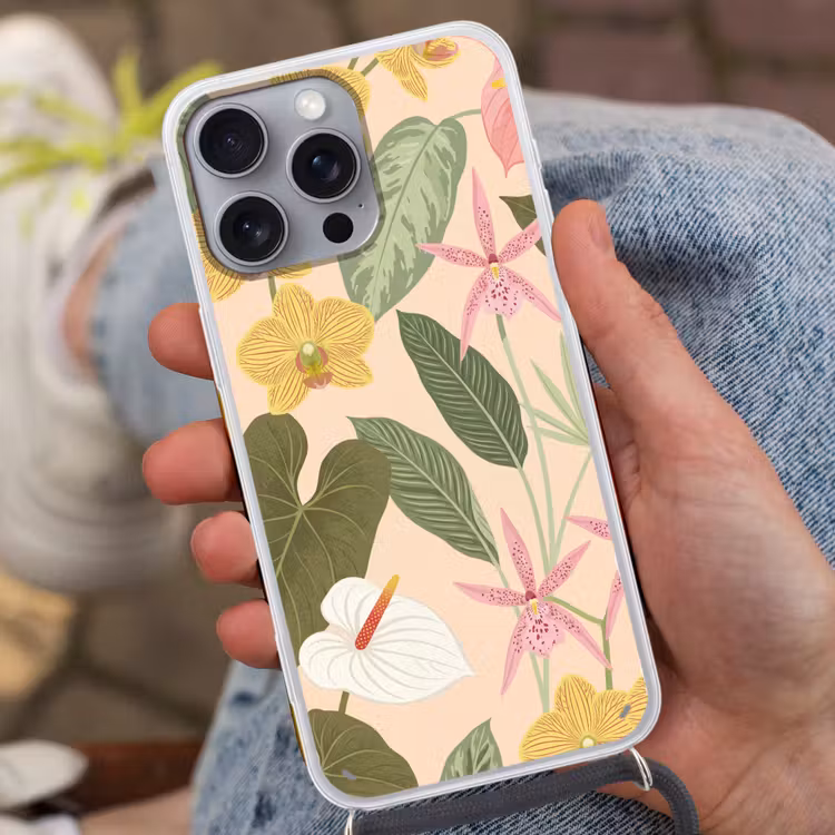 Patroon - Bloemen - Kleurrijk Hoesje iPhone 16 Pro Max met koord klein -sfeer3