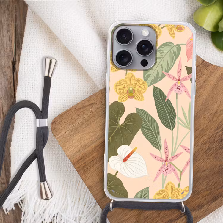 Patroon - Bloemen - Kleurrijk Hoesje iPhone 16 Pro Max met koord klein -sfeer4