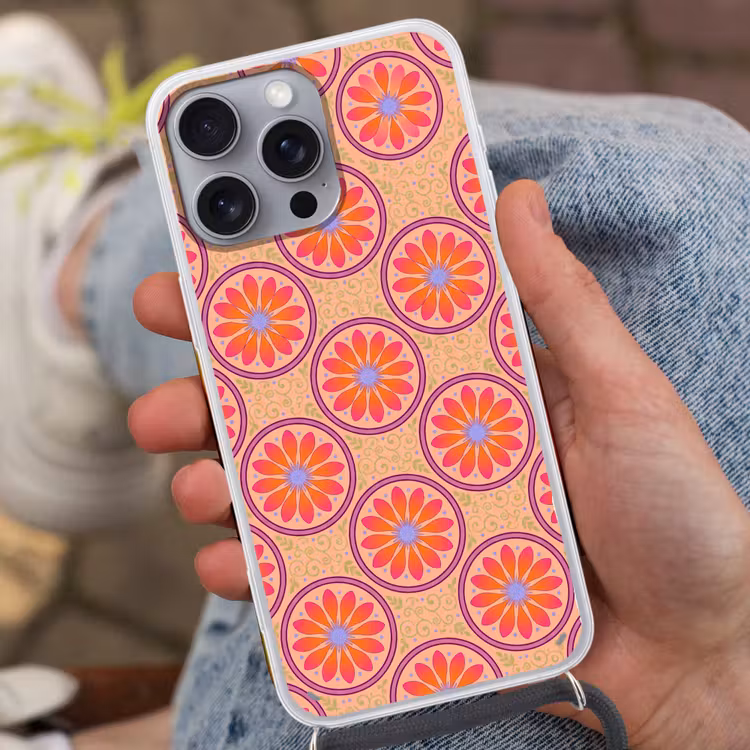 Patroon - Bloemen - Decoratief - Kleurrijk - Modern Hoesje iPhone 16 Pro Max met koord klein -sfeer3