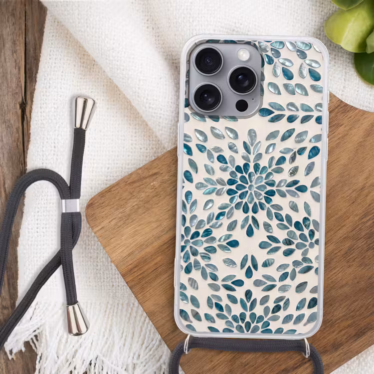 Patroon - Bladeren - Abstract - Modern - Turquoise Hoesje iPhone 16 Pro Max met koord klein -sfeer4