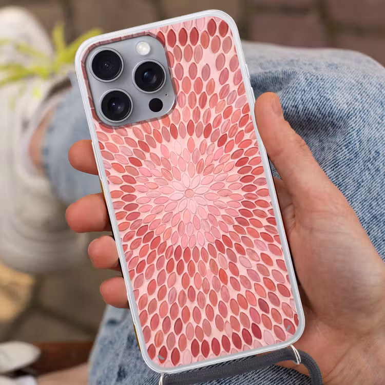 Patroon - Mozaïek - Ovaal - Abstract - Roze Hoesje iPhone 16 Pro Max met koord klein -sfeer3