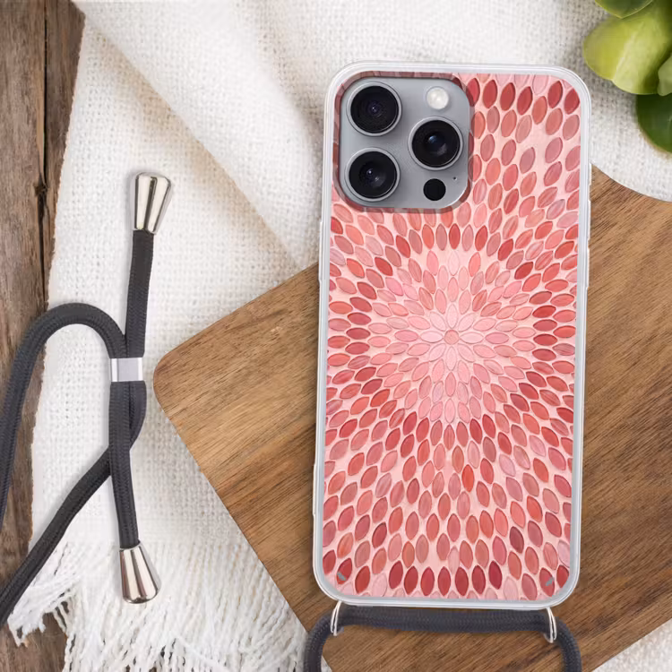 Patroon - Mozaïek - Ovaal - Abstract - Roze Hoesje iPhone 16 Pro Max met koord klein -sfeer4