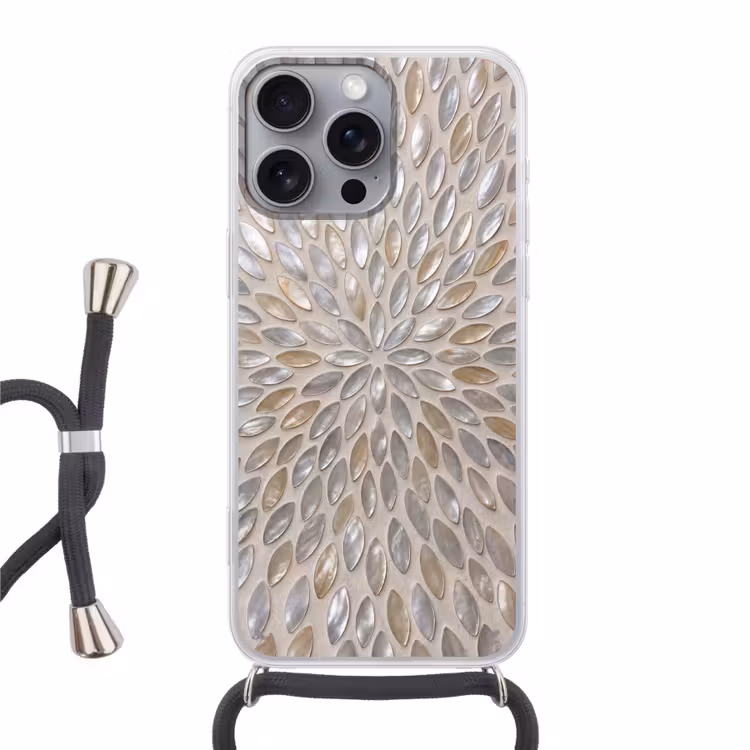 Patroon - Ovaal - Glanzend - Abstract - Beige Hoesje iPhone 16 Pro Max met koord klein -3d