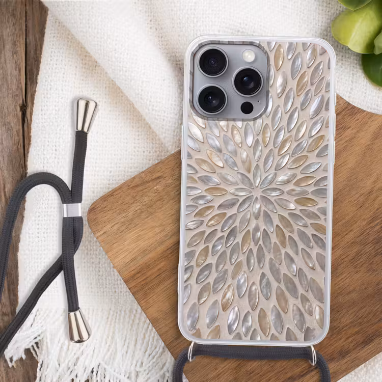 Patroon - Ovaal - Glanzend - Abstract - Beige Hoesje iPhone 16 Pro Max met koord klein -sfeer4