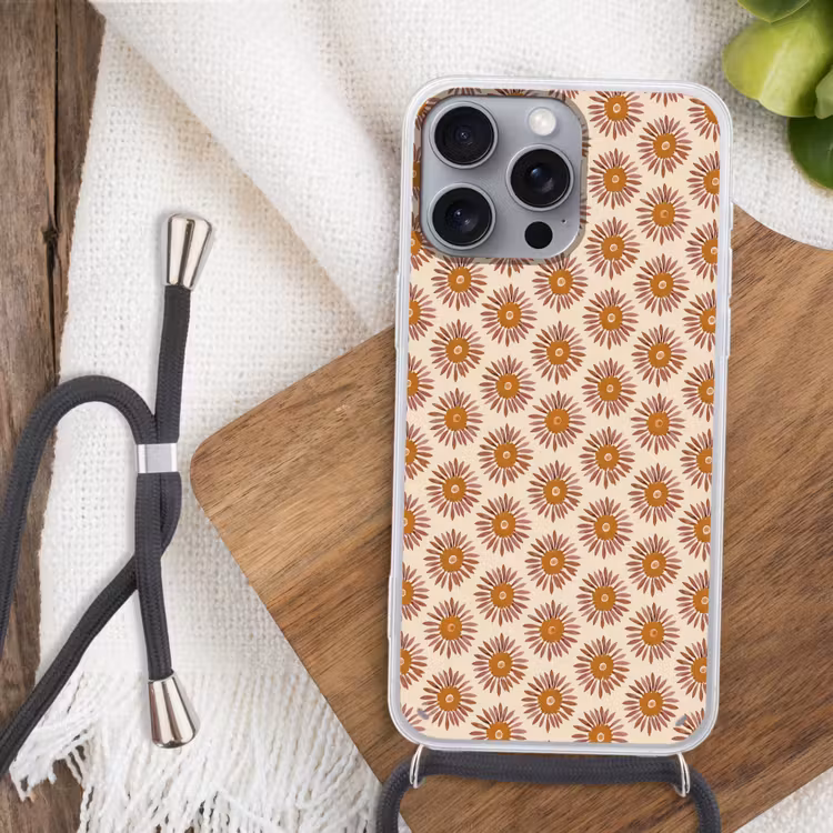 Patroon - Retro - Bruin Hoesje iPhone 16 Pro Max met koord klein 804 -sfeer4