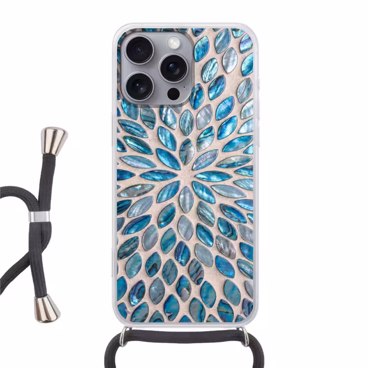 Patroon - Glans - Abstract - Blauw - Decoratie Hoesje iPhone 16 Pro Max met koord klein -3d