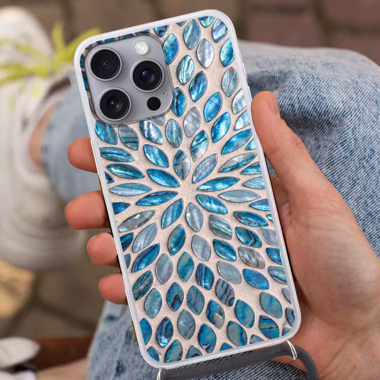 Patroon - Glans - Abstract - Blauw - Decoratie Hoesje iPhone 16 Pro Max met koord klein -sfeer3