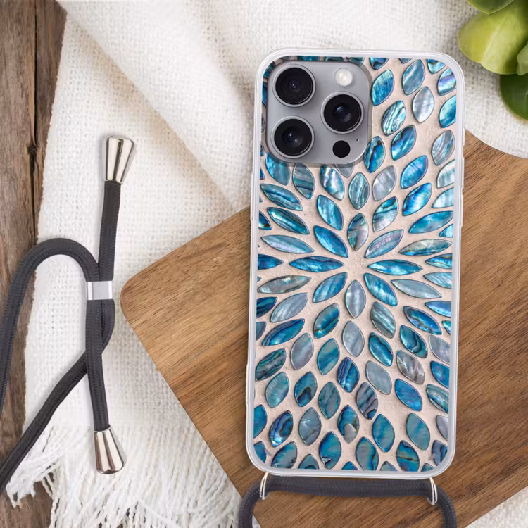 Patroon - Glans - Abstract - Blauw - Decoratie Hoesje iPhone 16 Pro Max met koord klein -sfeer4