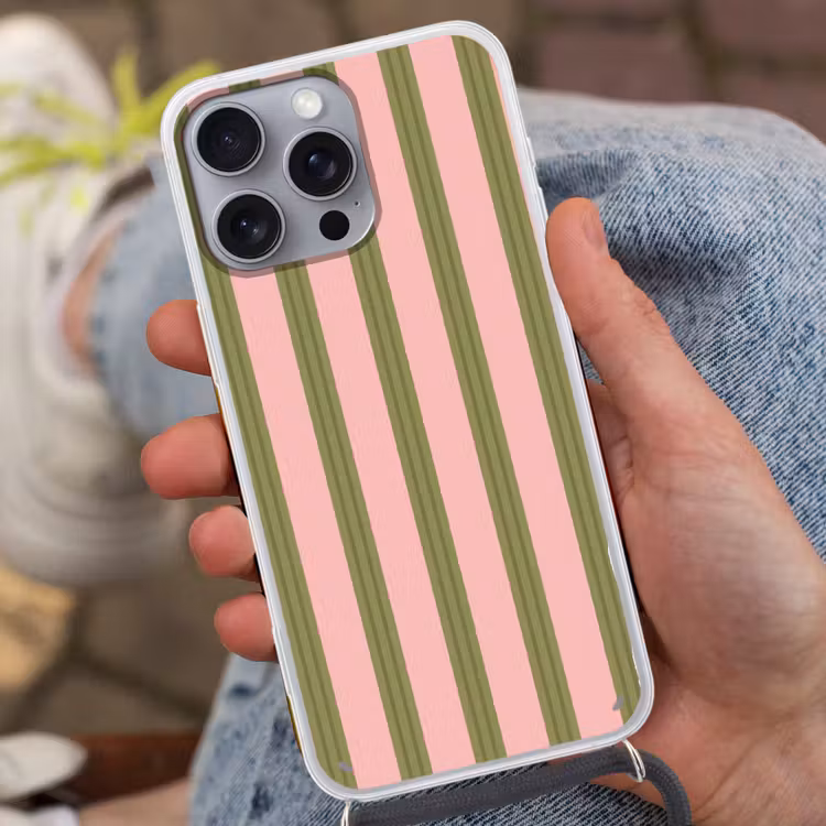 Patroon - Strepen - Abstract - Roze - Groen Hoesje iPhone 16 Pro Max met koord klein -sfeer3