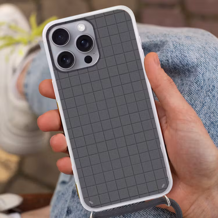 Patroon - Tegel - Grafiet - Grijs Hoesje iPhone 16 Pro Max met koord klein 804 -sfeer3