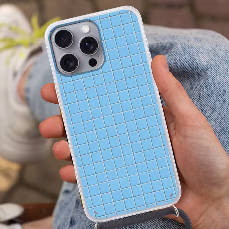 Patroon - Tegel - Pastel - Blauw Hoesje iPhone 16 Pro Max met koord klein 804 -sfeer3