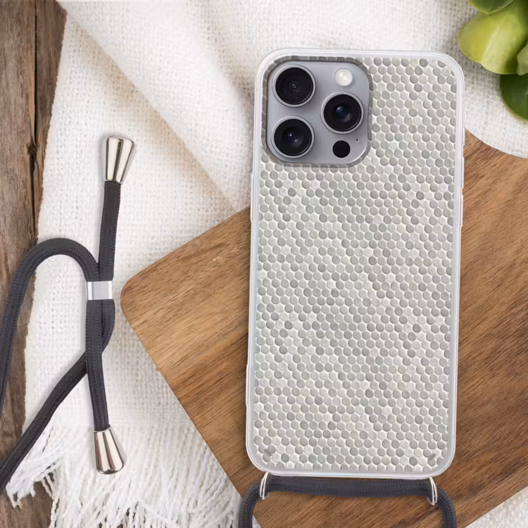 Penny - Mozaïek - Lichtgrijs Hoesje iPhone 16 Pro Max met koord klein 804 -sfeer4