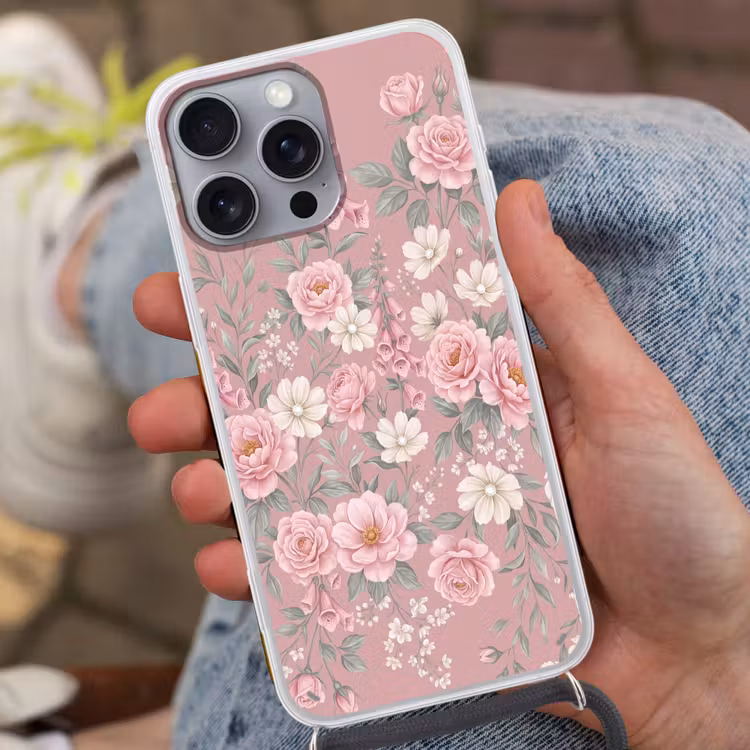 Pioenrozen - Vingerhoedskruid - Pink Hoesje iPhone 16 Pro Max met koord klein -sfeer3