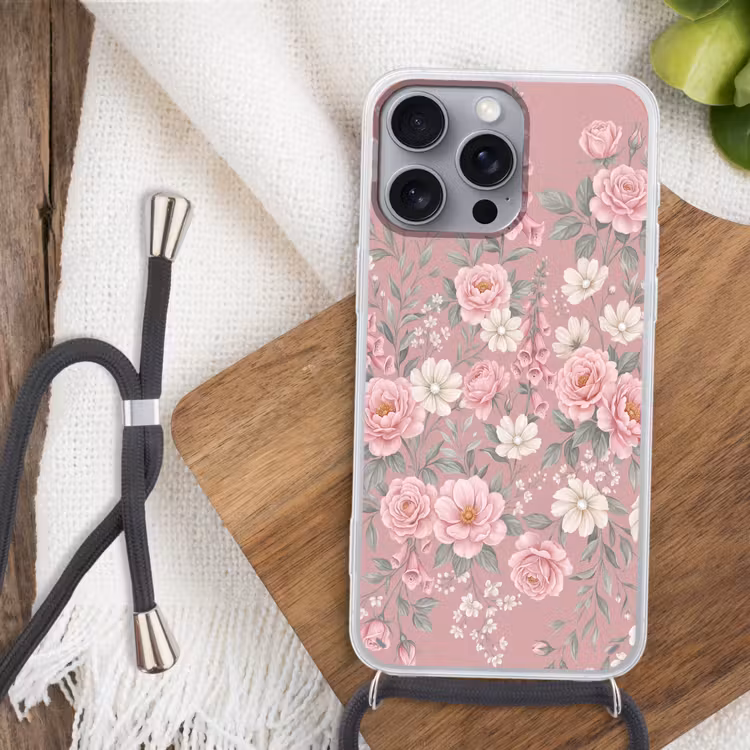 Pioenrozen - Vingerhoedskruid - Pink Hoesje iPhone 16 Pro Max met koord klein -sfeer4