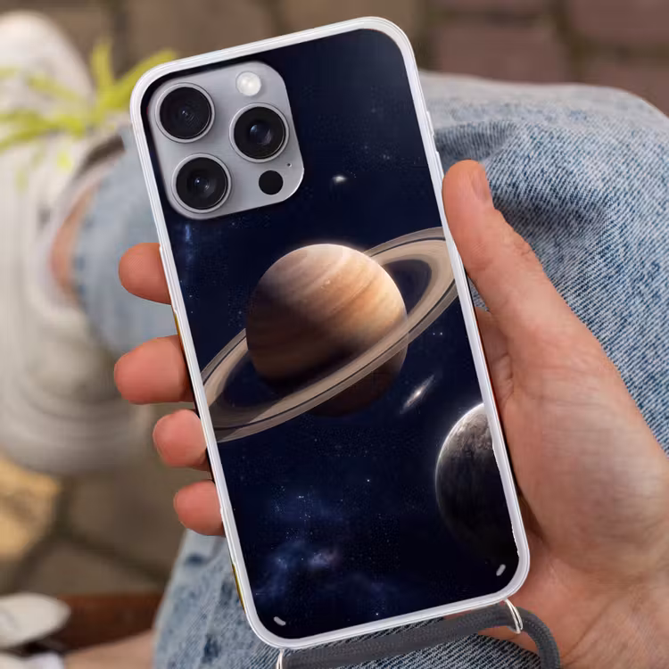 Planeten - Saturnus - Ruimte Hoesje iPhone 16 Pro Max met koord klein -sfeer3